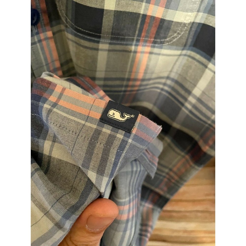 Vineyard Vines Shirt Small Slim Fit Longshore Button Down Gray Blue Plaid - Picture 4 of 6